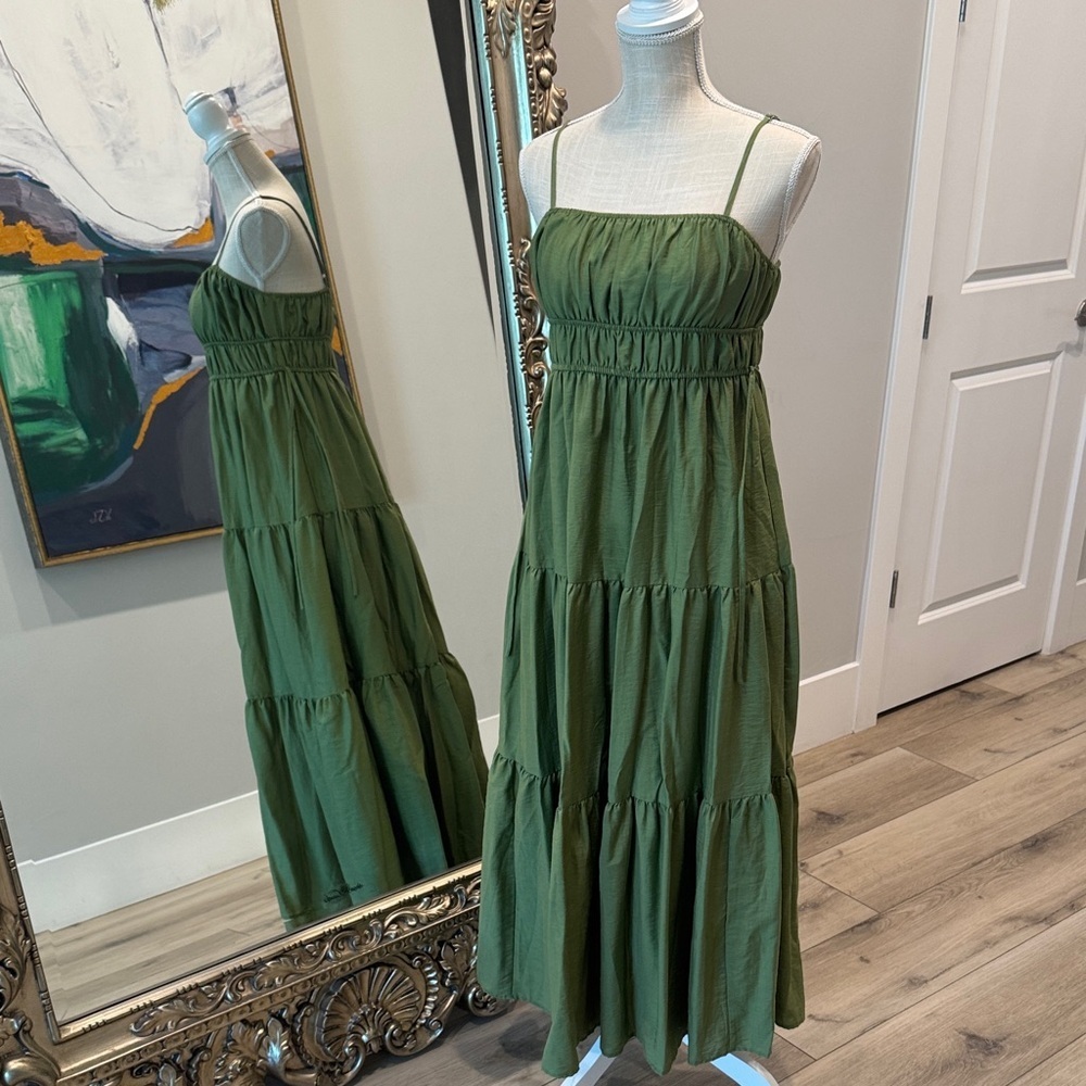 Blu Pepper Olive Green Tiered Midi Dress